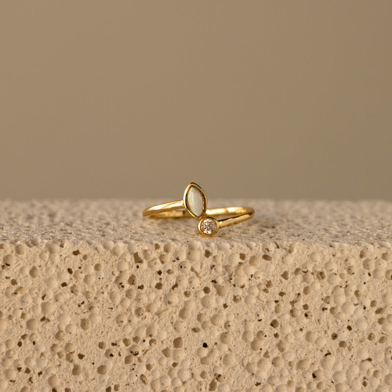 Open Marquise Opal & Diamond Wrap Ring